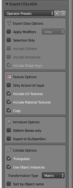 Collada Export Settings