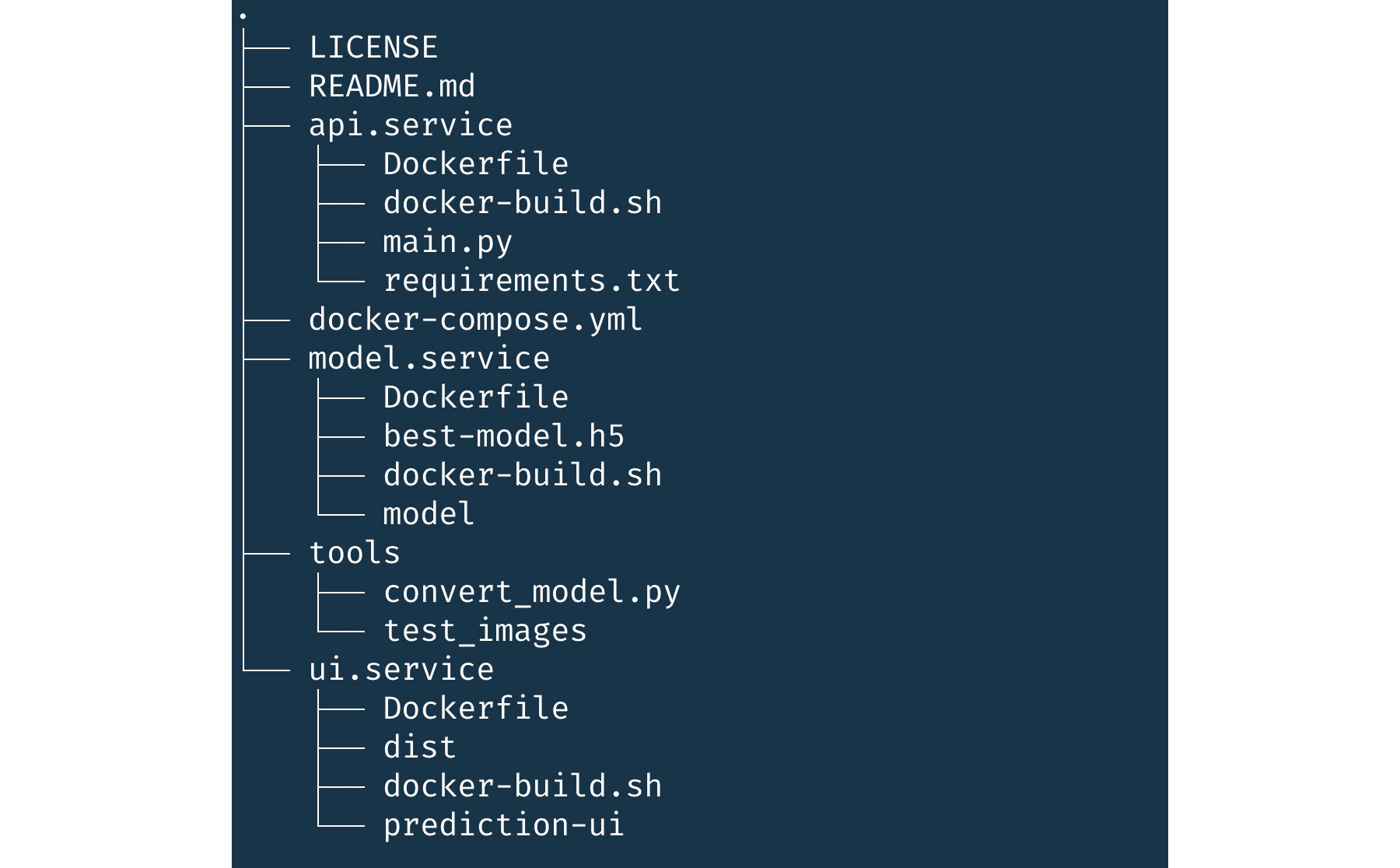 The folder structure of the application