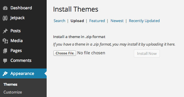 Upload a new theme to WordPress