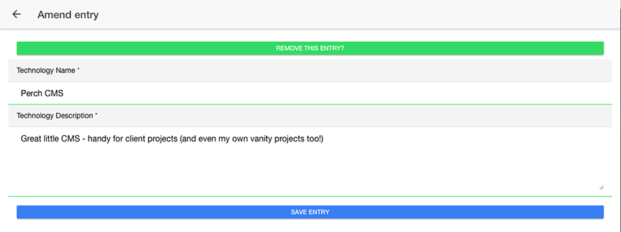 Amending an existing technology listing in an Ionic form