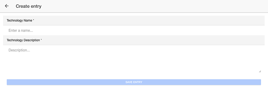 Creating a new technology listing in an Ionic application