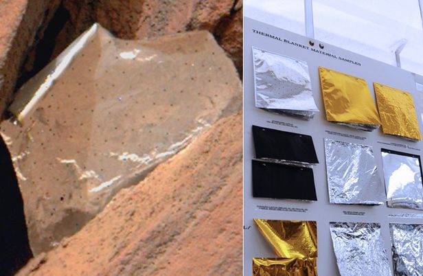 화성에서 발견된 것(왼쪽)과 실제 열 담요로 사용되는 재료. /@NASAPersevere 트위터