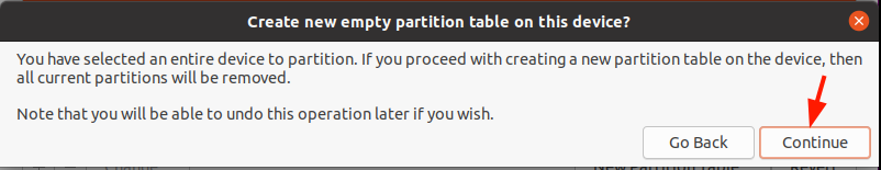 Proceed to create new partitions
