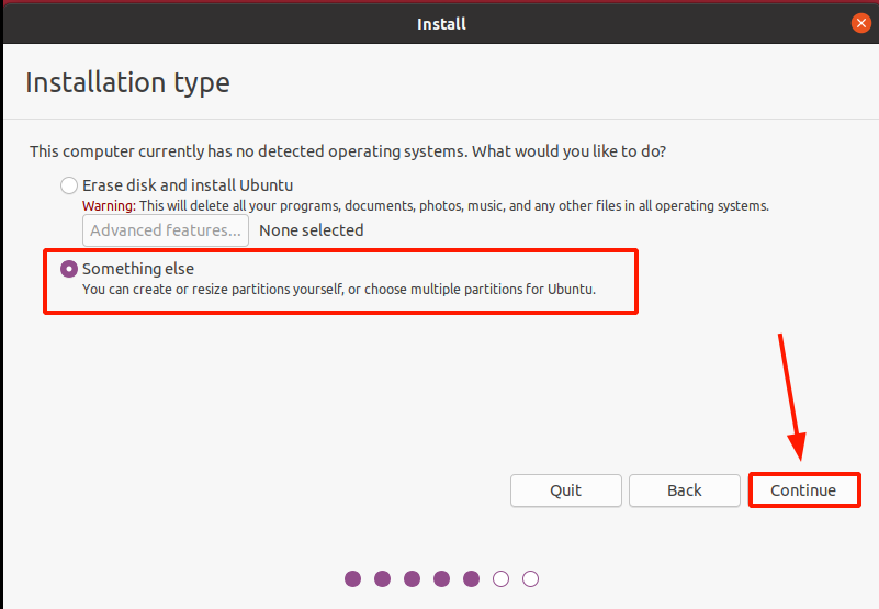 Installation type something else Ubuntu 20.04