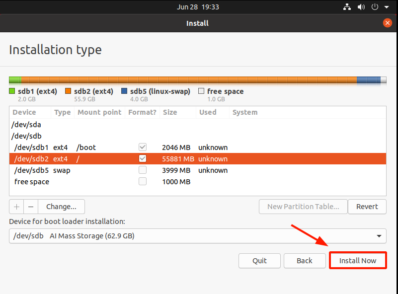 Partition table complete Ubuntu 20.04