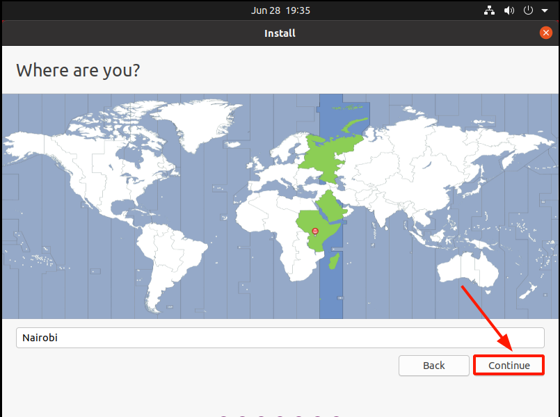 Select location on the world map Ubuntu 20.04