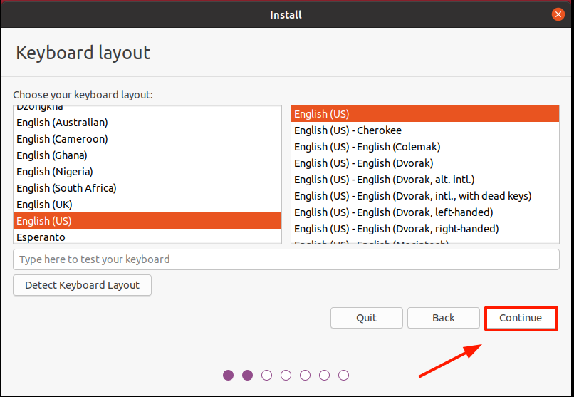Select Keyboard layout during Ubuntu installation