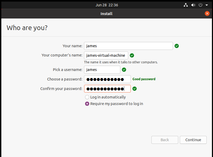 Fill out user details in Ubuntu 20.04