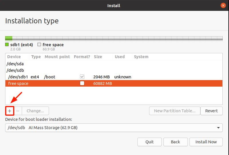 Create another partition on USB drive during installation