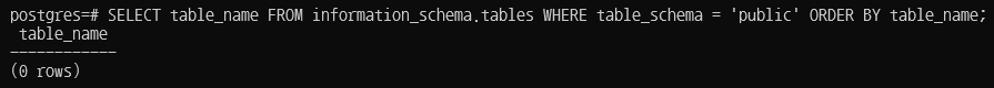 PostgreSQL 내 특정 DB 속에 설정된 사용자가 생성한 테이블