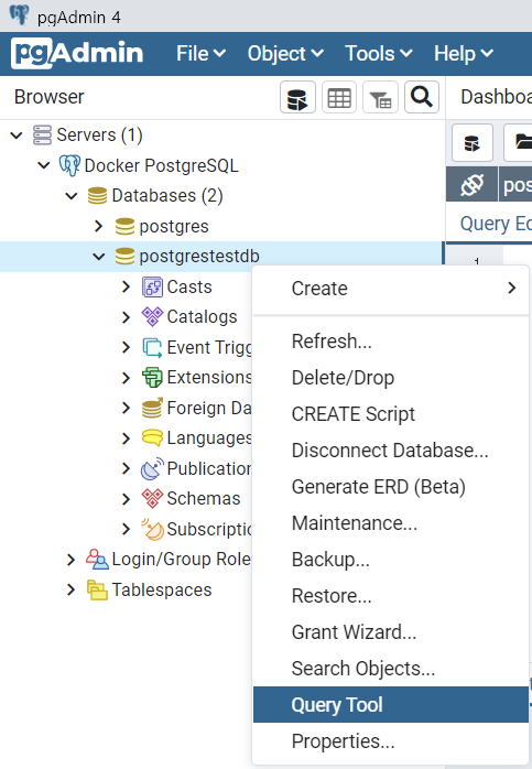 pgAdmin Query Tool 실행