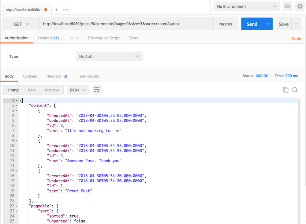 Spring Boot Hibernate Jpa One to Many Mapping with Pagination and Sorting Rest API get comments