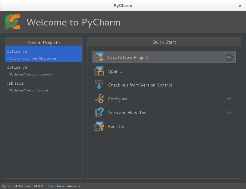PyCharm 첫 실행 화면