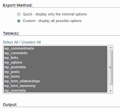 Exporting WordPress Database using phpMyAdmin