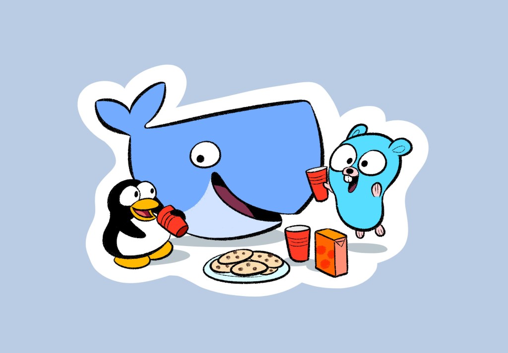 Tux(linux) - Moby Dock(docker) - Gopher (golang)