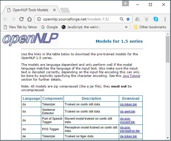 OpenNLP 모델
