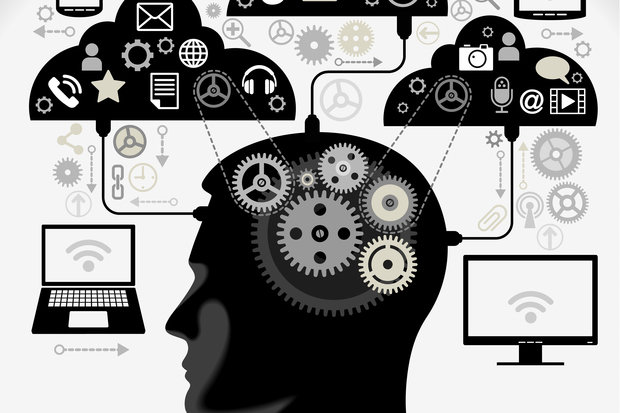 human head interface computers gears thoughts clouds tablets mobile brain