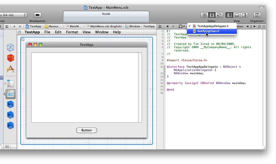 Xcode 4 Interface Editor Assistant