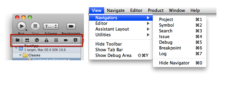 Xcode 4 Navigator Controls