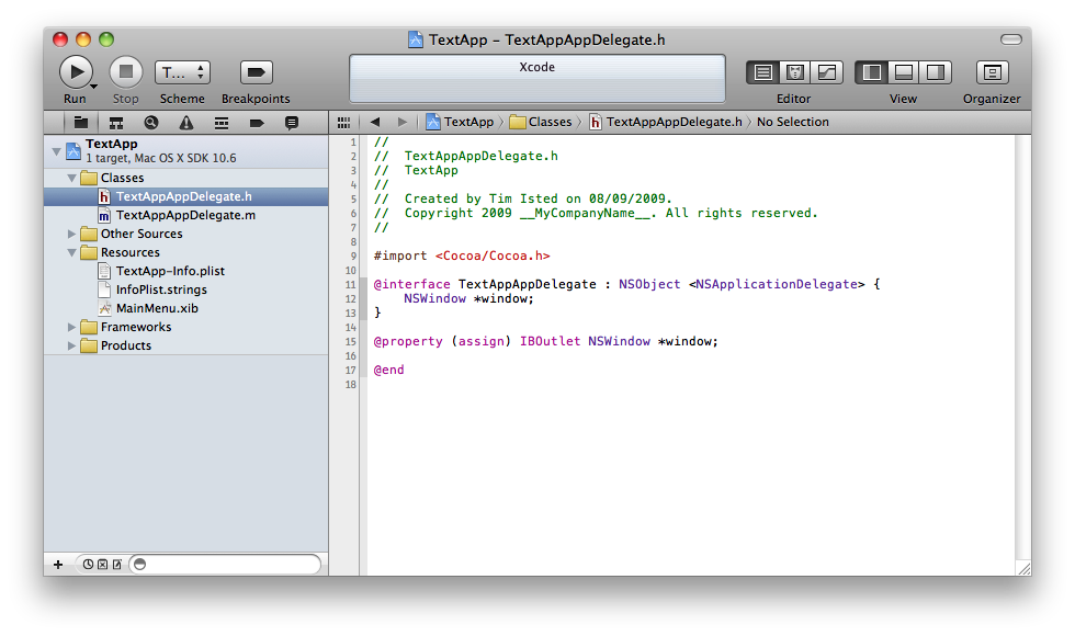 Expanding a Project and Opening a File in Xcode 4