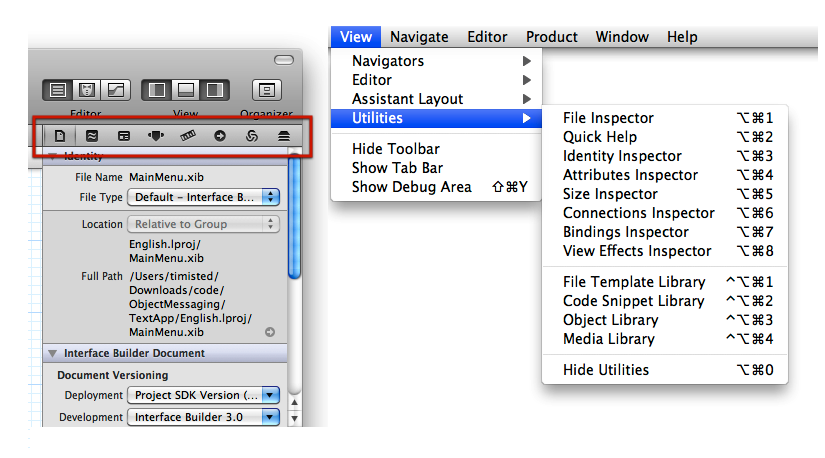 Xcode 4 Interface Inspector Panels