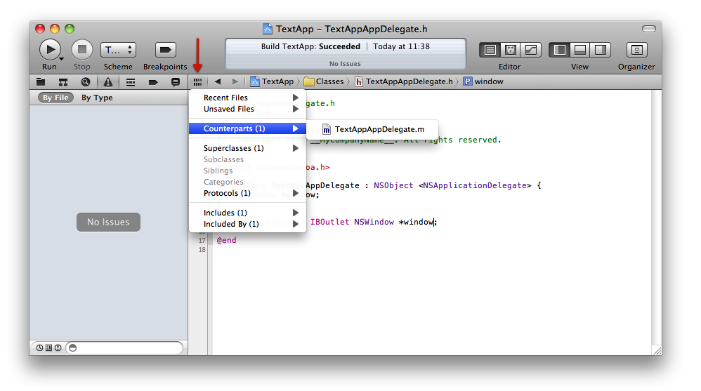 Xcode 4 Related Files Popup Menu