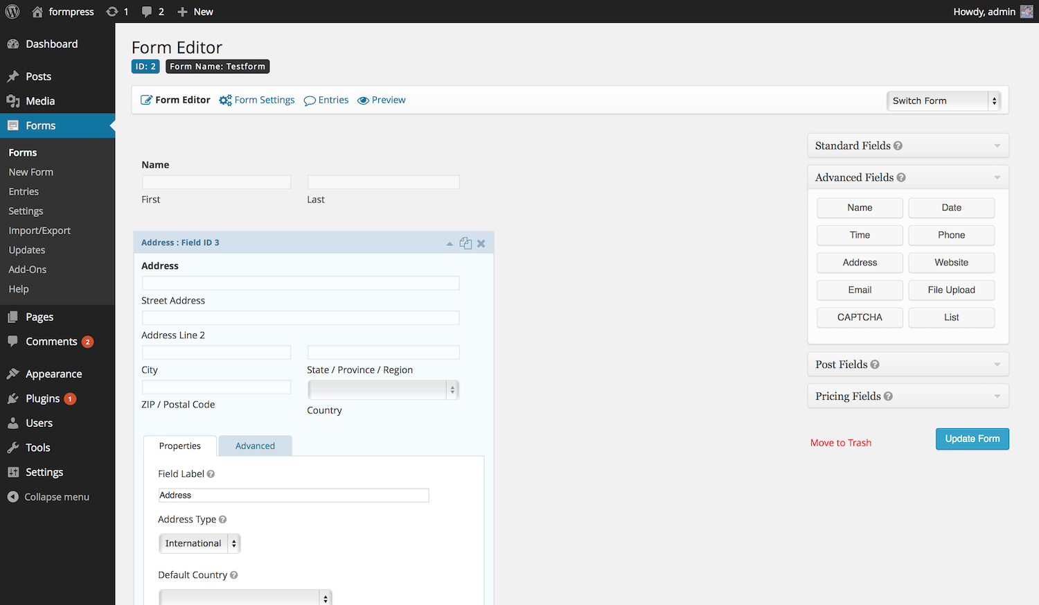 WordPress form