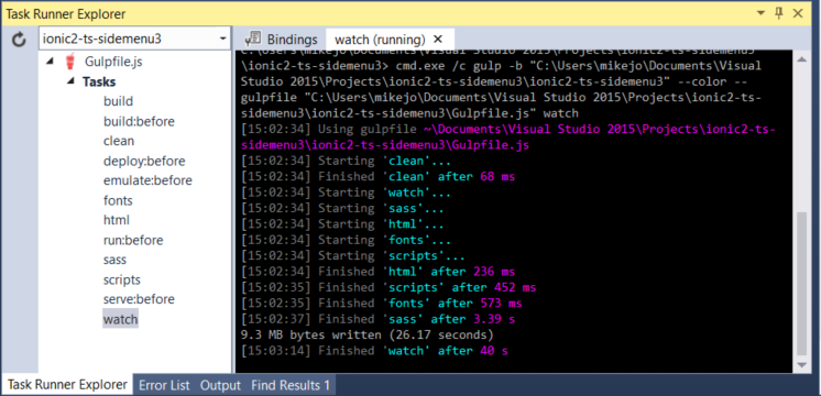 Watch task running