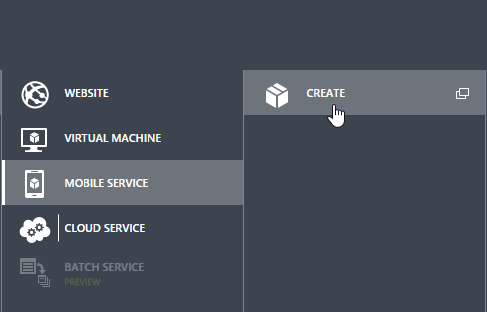 Create Mobile Service