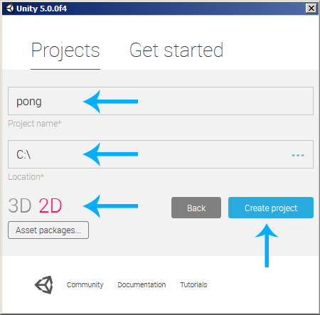 project_wizard_create_2d Unity Create new 2D Project