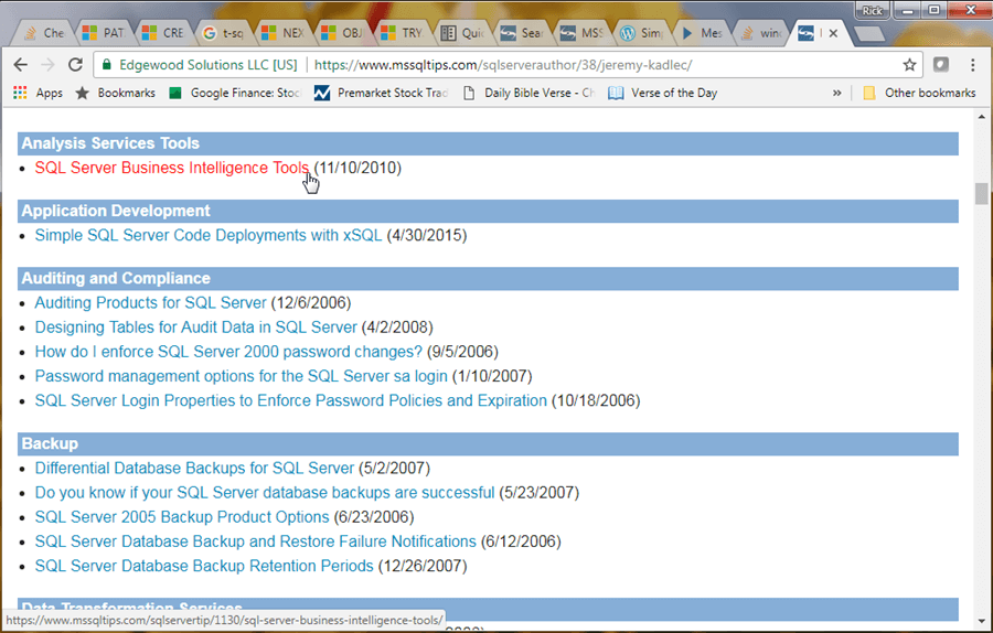 Scraping information on Jeremy Kadlec's Detailed Tips