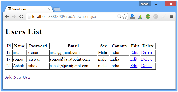 JSP CRUD Example 7