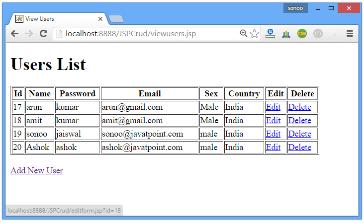 JSP CRUD Example 4