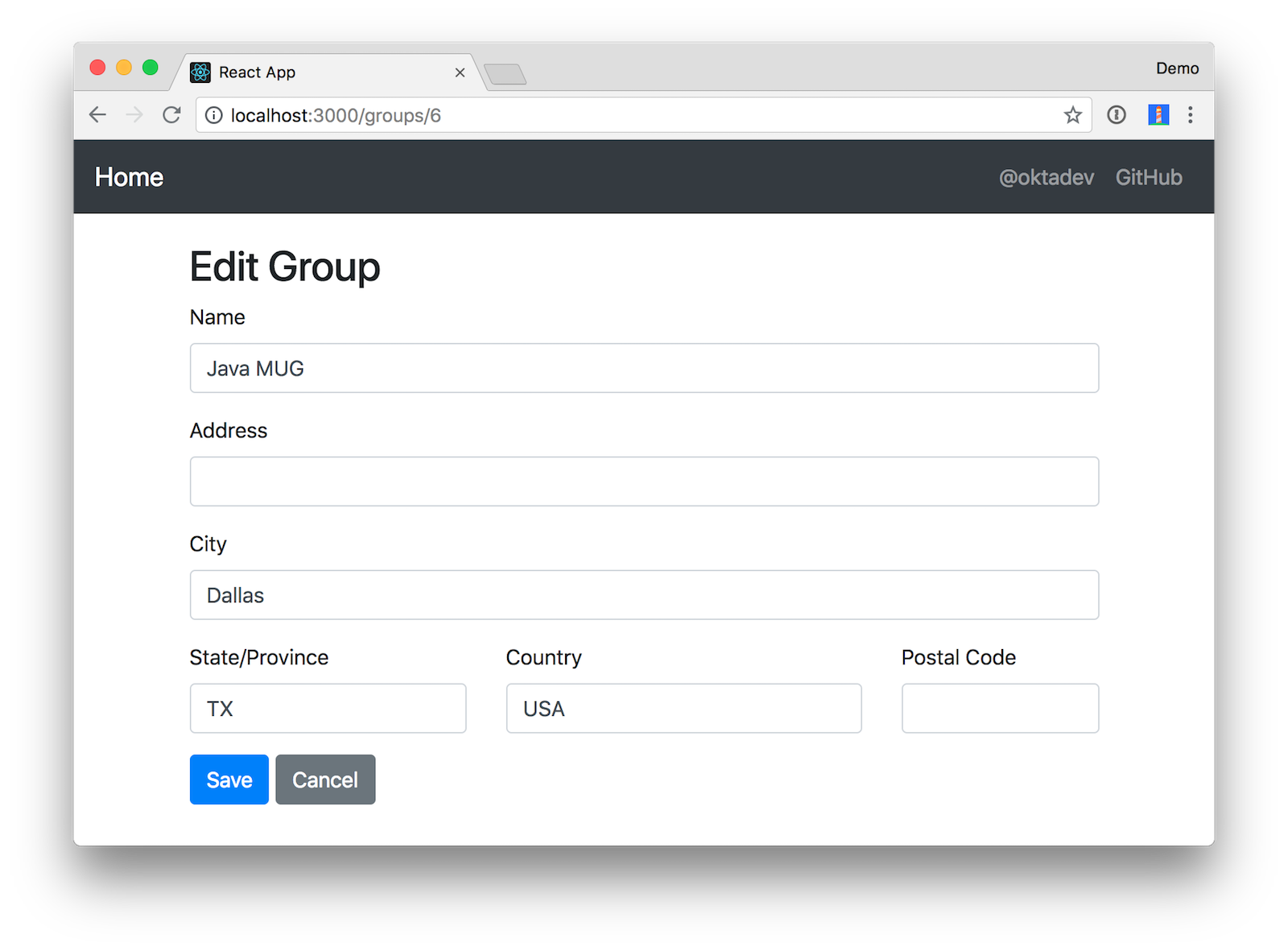 Edit Group screen