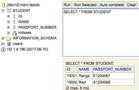 H2 Console With Student Image