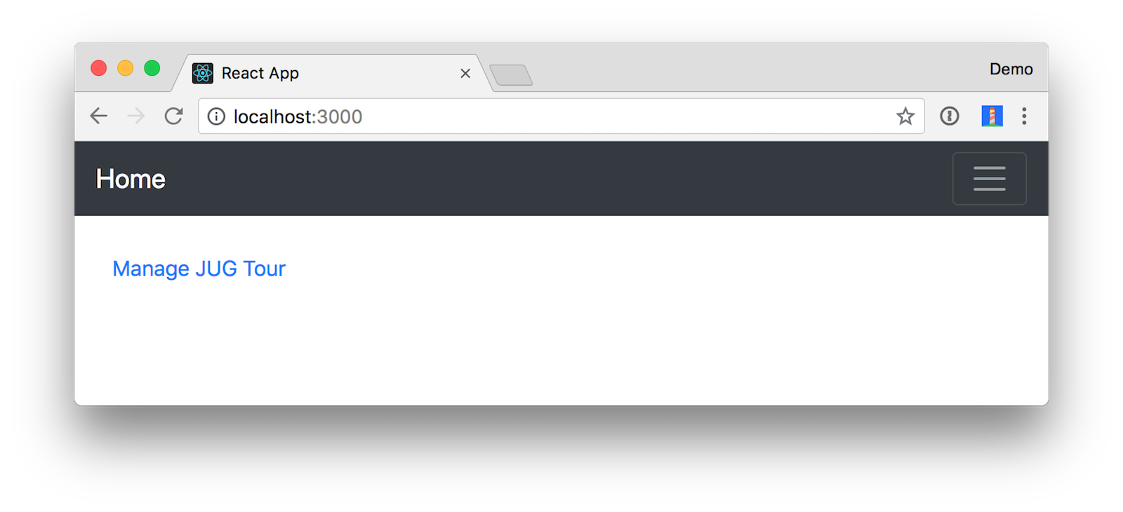 Home screen with Manage JUG Tour link