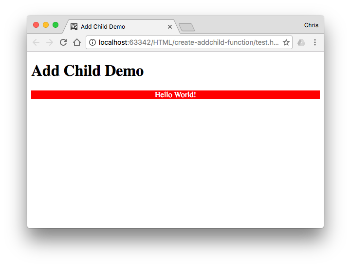 Result of Using the addChild Function