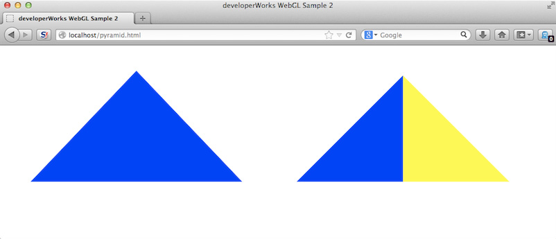Screen capture of pyramid.html with two pyramid sides showing before rotation