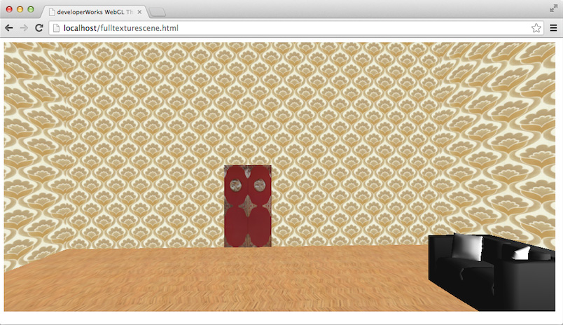 Screen capture of fulltexturescene.html as the viewer enters the first room