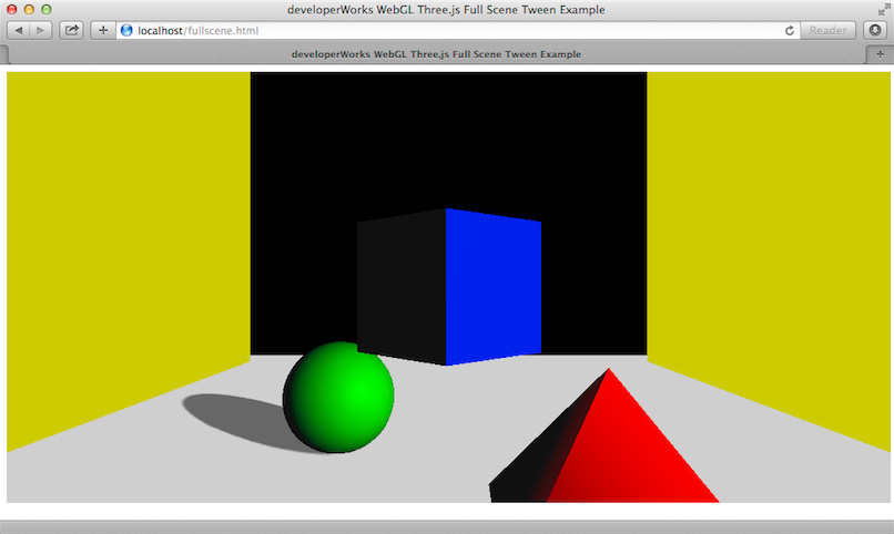 Screen capture of fullscene.html showing the second room