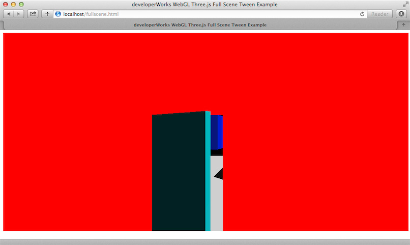 Screen capture of fullscene.html showing the second room through the open door