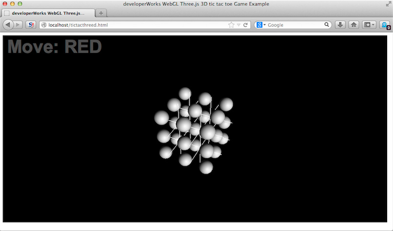 Image shows the 3D tic-tac-toe playing arena (in Firefox on OS X)