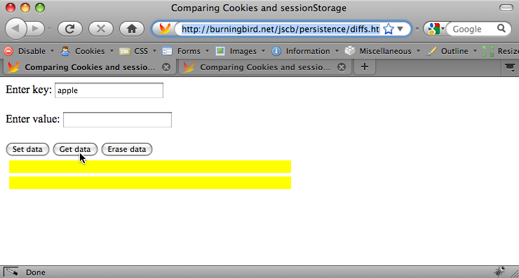 After clicking the âErase dataâ button in the original tab window, and then clicking âGet dataâ