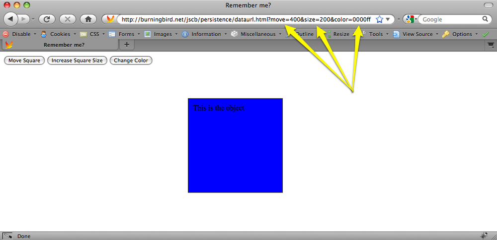 Page after reloading and using persistence through URL