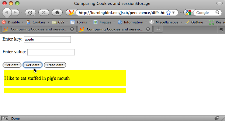 Clicking âGet dataâ in the second window, after erasing data in first